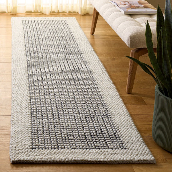 Safavieh Natura Hand-Woven Wool Cotton Runner Rug Ivory Black Solid Low Pile Hallway NAT433Z-29