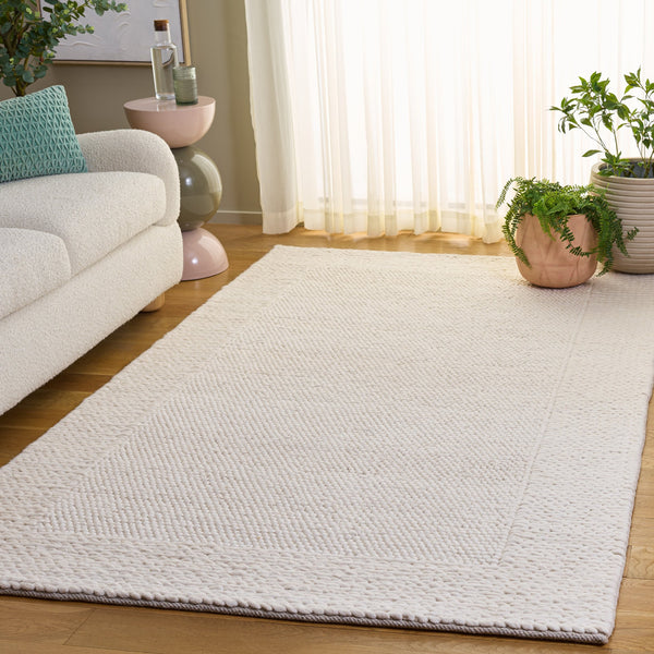Safavieh Natura Hand‑Woven Ivory Area Rug 5X8 Medium Rectangle — Wool Blend, Low Pile, Minimalist Texture 6'-0" x 9'-0" NAT436A-6