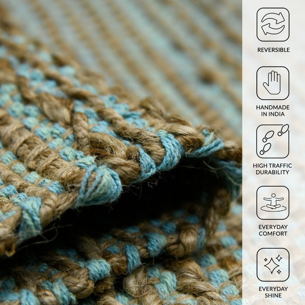 Amer Rugs Naturals Farmhouse Striped Flat-weave Area Rug - Hand-woven Jute & Cotton For Eco-friendly Decor Aqua Jute, Cotton Nat50203