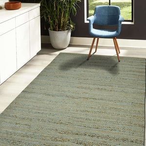Amer Rugs Naturals Farmhouse Striped Flat-weave Area Rug - Hand-woven Jute & Cotton For Eco-friendly Decor Aqua Jute, Cotton Nat50203
