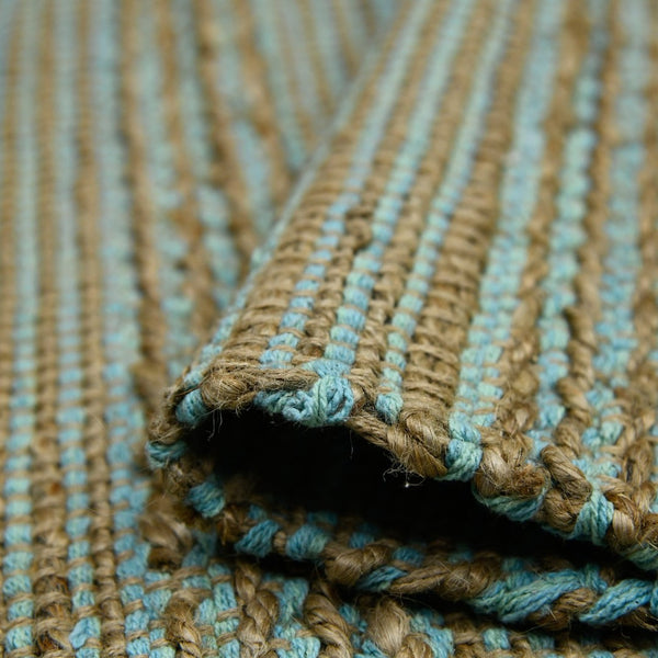 Amer Rugs Naturals Farmhouse Striped Flat-weave Area Rug - Hand-woven Jute & Cotton For Eco-friendly Decor Aqua Jute, Cotton Nat50203