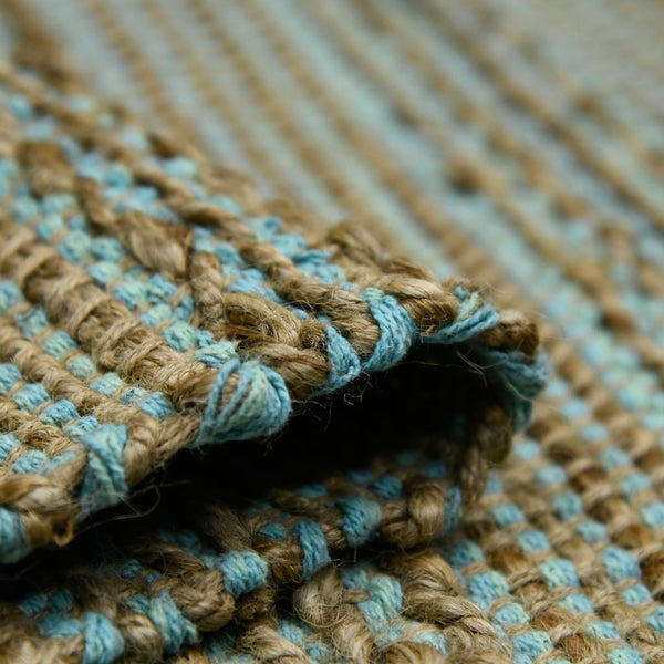 Amer Rugs Naturals Farmhouse Striped Flat-weave Area Rug - Hand-woven Jute & Cotton For Eco-friendly Decor Aqua Jute, Cotton Nat50203