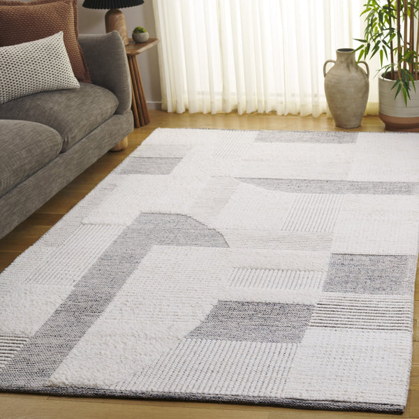 Safavieh Natura Hand-Woven Ivory And Charcoal Area Rug — 80% Wool, Subtle Geometric Scandinavian Texture 6'-0" x 9'-0" NAT506A-6