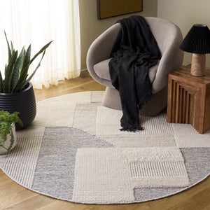Safavieh Natura Handwoven Round Rug In Ivory & Charcoal — Plush Low-Profile Wool-Cotton Blend, Scandi Chic 6'-0" x 6'-0" NAT506A-6R