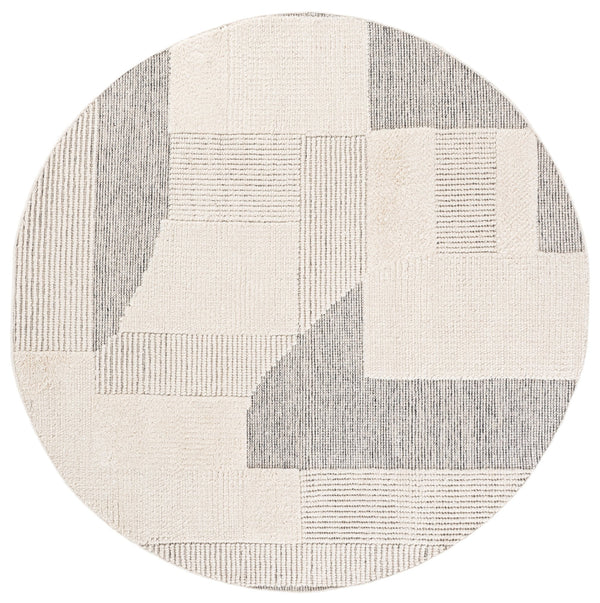 Safavieh Natura Handwoven Round Rug In Ivory & Charcoal — Plush Low-Profile Wool-Cotton Blend, Scandi Chic 6'-0" x 6'-0" NAT506A-6R