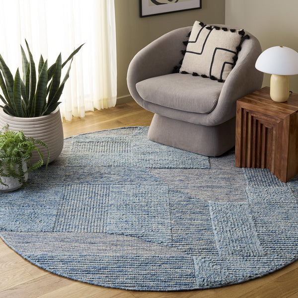 Safavieh Natura Hand-Woven Blue Grey Area Rug — Scandinavian Geometric Wool-Cotton Blend, Low-Profile Durability And Soft Texture (3/8" Pile) 3'-0" x 5'-0" NAT506M-3
