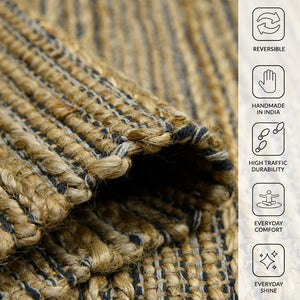 Amer Rugs Naturals Farmhouse Striped Flat-weave Area Rug - Hand-woven Jute & Cotton For Eco-friendly Decor Dark Gray Jute, Cotton Nat60203