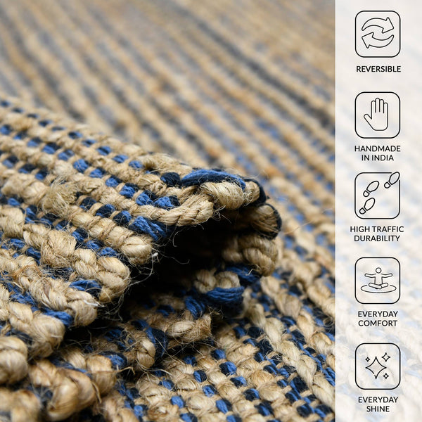 Naturals Handwoven Jute Cotton Striped Flatweave Rug for Coastal Farmhouse Decor