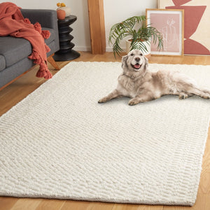 Safavieh Natura Hand-Loomed Wool Runner Ivory Geometric Tonal Entryway Rug High Traffic 5'-0" x 8'-0" NAT716A-5