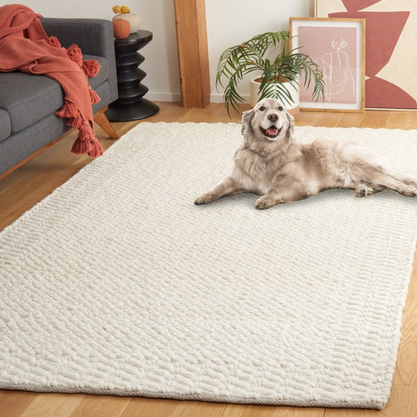 Safavieh Natura Hand-Loomed Wool Runner Ivory Geometric Tonal Entryway Rug High Traffic 5'-0" x 8'-0" NAT716A-5