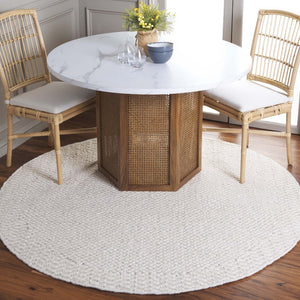 Safavieh Natura Hand-Loomed Wool Runner Ivory Geometric Tonal Entryway Rug High Traffic 6'-0" x 6'-0" - Round NAT716A-6R