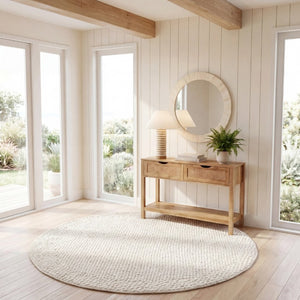 Safavieh Natura Hand-Loomed Wool Runner Ivory Geometric Tonal Entryway Rug High Traffic 6'-0" x 6'-0" - Round NAT716A-6R