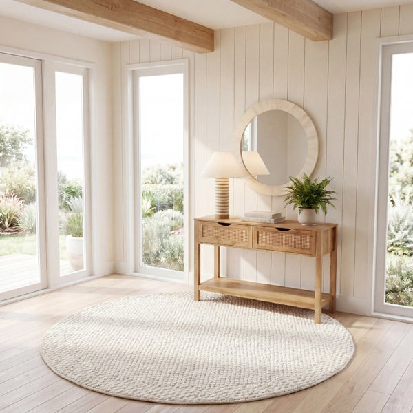 Safavieh Natura Hand-Loomed Wool Runner Ivory Geometric Tonal Entryway Rug High Traffic 6'-0" x 6'-0" - Round NAT716A-6R
