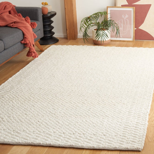 Safavieh Natura Hand-Loomed Wool Runner Ivory Geometric Tonal Entryway Rug High Traffic 6'-0" x 9'-0" NAT716A-6