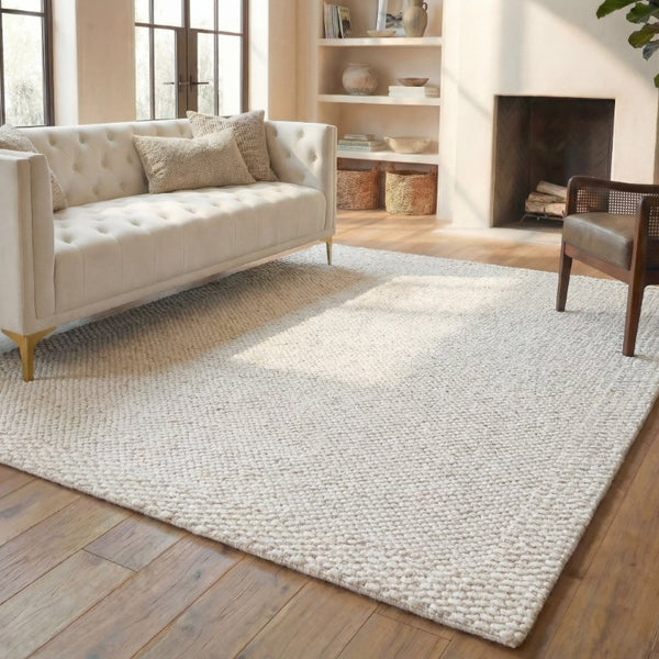 Safavieh Natura Hand-Loomed Wool Runner Ivory Geometric Tonal Entryway Rug High Traffic 8'-0" x 10'-0" NAT716A-8