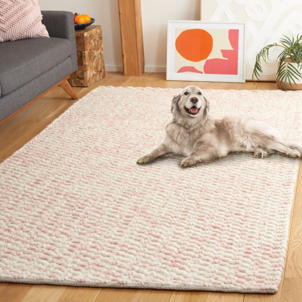 Safavieh Natura Hand Loomed Wool Shag Rug Ivory Pink Plush Flokati Style for Bedroom NAT717A-6