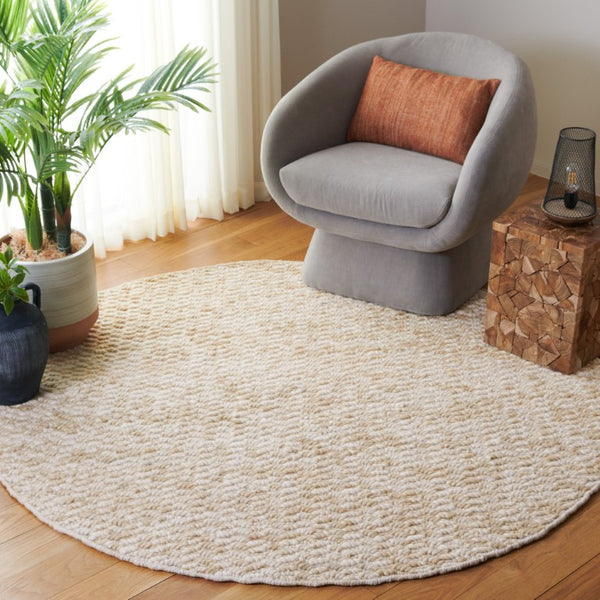 Safavieh Natura Hand Loomed Wool Shag Round Rug Soft Flokati Style Ivory Beige Living Room NAT717B-6R