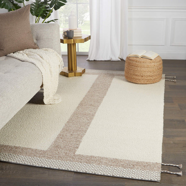 Jaipur Living Jaipur Living Calva Hand Loomed Wool Geometric Area Rug Cream Tan Tassel Border RUG147074