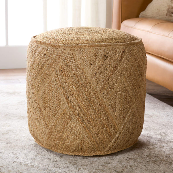 Jaipur Living Vibe by Jaipur Living Lenore Jute Cube Pouf Handwoven Natural Footstool Ottoman ACF100007