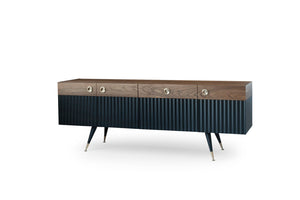Soho Concept Smile Pouf 17.7" - Elegant Walnut & Matt Black Lacquer Sideboard With Solid Wood Legs & Brass Rings   Soho-concept-dining-chair-14016