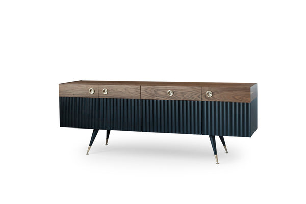 Soho Concept Smile Pouf 17.7" - Elegant Walnut & Matt Black Lacquer Sideboard With Solid Wood Legs & Brass Rings   Soho-concept-dining-chair-14016