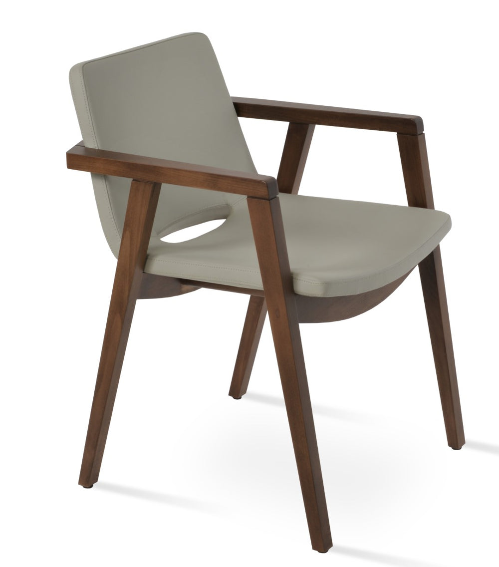 Soho Concept Nevada Wood Arm Chair - Ergonomic Leatherette Dining Chair With 2-year Guarantee, Walnut Finish Walnut,Light Grey  Soho-concept-dining-chair-04656