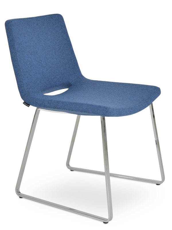 Soho Concept Nevada Sled Chair - Ergonomic Dining Chair With Chrome Base, 10-year Guarantee & Wool Upholstery Blue  Soho-concept-dining-chair-04644