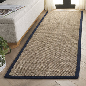 Safavieh Nf Power Loomed Seagrass Runner Rug - Plush Comfort And Elegant Design For Any Home Space Decor Natural ,Navy Blue Seagrass Nf111e-28