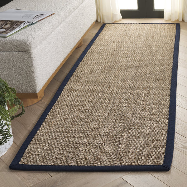 Safavieh Nf Power Loomed Seagrass Runner Rug - Plush Comfort And Elegant Design For Any Home Space Decor Natural ,Navy Blue Seagrass Nf111e-28
