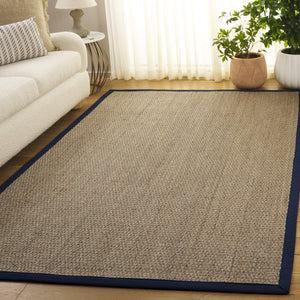Safavieh Nf Power Loomed Seagrass Runner Rug - Plush Comfort And Elegant Design For Any Home Space Decor Natural ,Navy Blue Seagrass Nf111e-5
