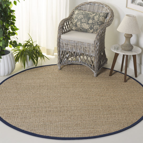 Safavieh Nf Power Loomed Seagrass Runner Rug - Plush Comfort And Elegant Design For Any Home Space Decor Natural ,Navy Blue Seagrass Nf111e-6r