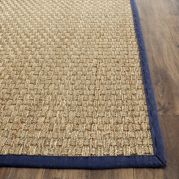 Safavieh Nf Power Loomed Seagrass Area Rug - Timeless Elegance For Any Space With Durable, Luxurious Comfort Natural ,Navy Blue Seagrass Nf114e-68