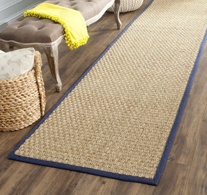 Safavieh Nf Power Loomed Seagrass Area Rug - Timeless Elegance For Any Space With Durable, Luxurious Comfort Natural ,Navy Blue Seagrass Nf114e-68