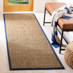 Safavieh Nf Power Loomed Seagrass Area Rug - Timeless Elegance For Any Space With Durable, Luxurious Comfort Natural ,Navy Blue Seagrass Nf114e-68