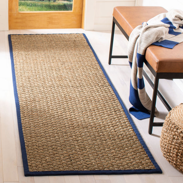 Safavieh Nf Power Loomed Seagrass Area Rug - Timeless Elegance For Any Space With Durable, Luxurious Comfort Natural ,Navy Blue Seagrass Nf114e-68