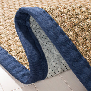 Safavieh Nf Power Loomed Seagrass Area Rug - Timeless Elegance For Any Space With Durable, Luxurious Comfort Natural ,Navy Blue Seagrass Nf114e-68