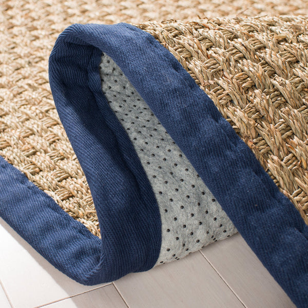 Safavieh Nf Power Loomed Seagrass Area Rug - Timeless Elegance For Any Space With Durable, Luxurious Comfort Natural ,Navy Blue Seagrass Nf114e-68
