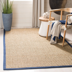 Safavieh Nf Power Loomed Seagrass Area Rug - Timeless Elegance For Any Space With Durable, Luxurious Comfort Natural ,Navy Blue Seagrass Nf114e-68