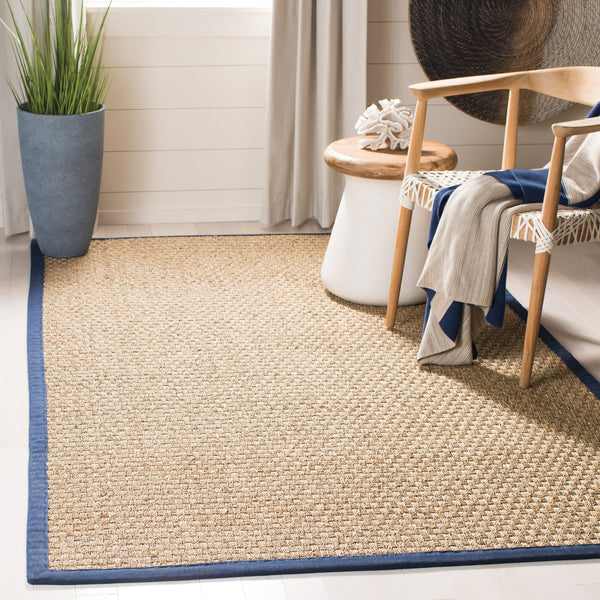 Safavieh Nf Power Loomed Seagrass Area Rug - Timeless Elegance For Any Space With Durable, Luxurious Comfort Natural ,Navy Blue Seagrass Nf114e-68