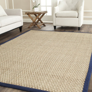 Safavieh Nf Power Loomed Seagrass Area Rug - Timeless Elegance For Any Space With Durable, Luxurious Comfort Natural ,Navy Blue Seagrass Nf114e-68