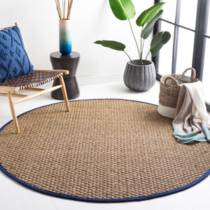 Safavieh Nf Power Loomed Seagrass Area Rug - Timeless Elegance For Any Space With Durable, Luxurious Comfort Natural ,Navy Blue Seagrass Nf114e-68