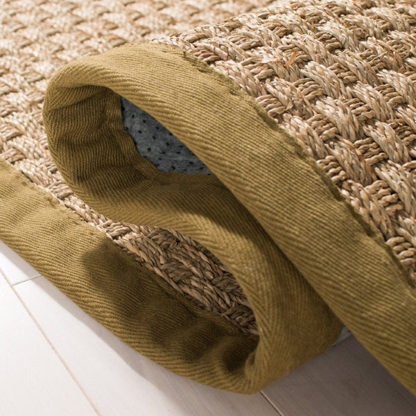 Safavieh Nf Seagrass Basket Weave Area Rug Natural Olive Tones Low Pile Organic Texture NF114G-4SQ