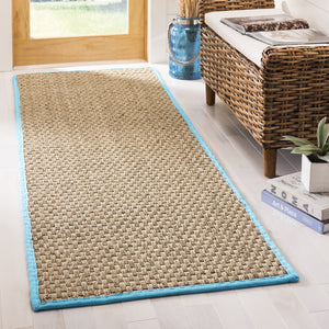 Safavieh Nf Power Loomed Seagrass Area Rug - Timeless Elegance For Any Space With Durable, Luxurious Comfort Natural ,Turquoise Seagrass Nf114s-3