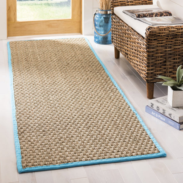Safavieh Nf Power Loomed Seagrass Area Rug - Timeless Elegance For Any Space With Durable, Luxurious Comfort Natural ,Turquoise Seagrass Nf114s-3