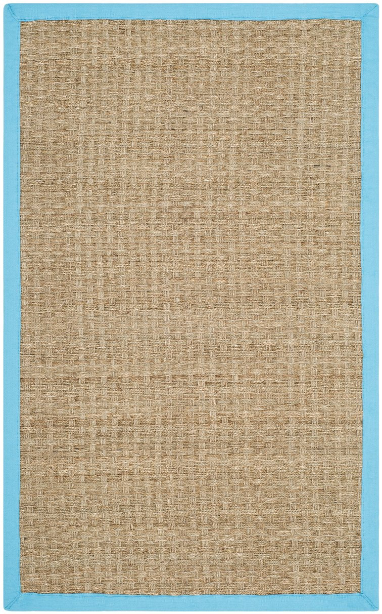 Safavieh Nf Power Loomed Seagrass Area Rug - Timeless Elegance For Any Space With Durable, Luxurious Comfort Natural ,Turquoise Seagrass Nf114s-3