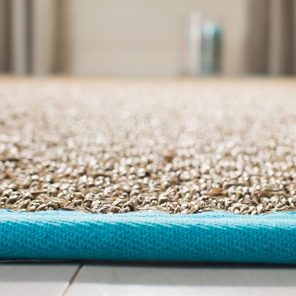 Safavieh Nf Power Loomed Seagrass Area Rug - Timeless Elegance For Any Space With Durable, Luxurious Comfort Natural ,Turquoise Seagrass Nf114s-3