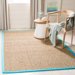 Safavieh Nf Power Loomed Seagrass Area Rug - Timeless Elegance For Any Space With Durable, Luxurious Comfort Natural ,Turquoise Seagrass Nf114s-3