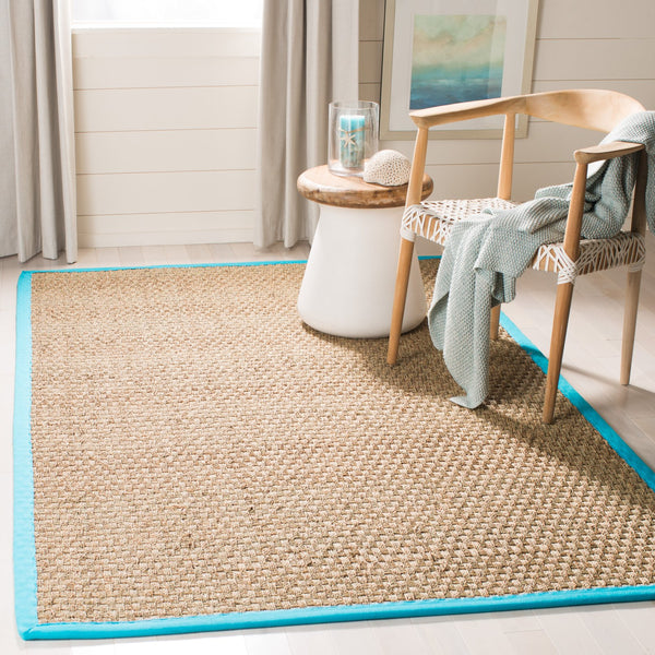 Safavieh Nf Power Loomed Seagrass Area Rug - Timeless Elegance For Any Space With Durable, Luxurious Comfort Natural ,Turquoise Seagrass Nf114s-3