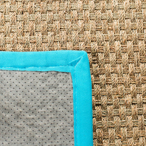 Safavieh Nf Power Loomed Seagrass Area Rug - Timeless Elegance For Any Space With Durable, Luxurious Comfort Natural ,Turquoise Seagrass Nf114s-3