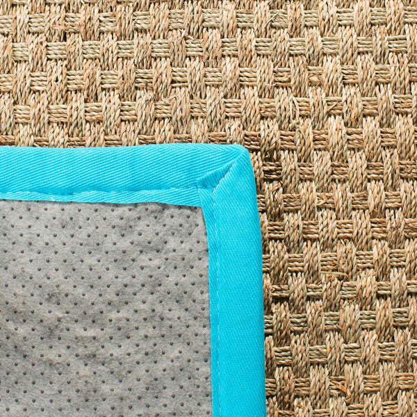 Safavieh Nf Power Loomed Seagrass Area Rug - Timeless Elegance For Any Space With Durable, Luxurious Comfort Natural ,Turquoise Seagrass Nf114s-3